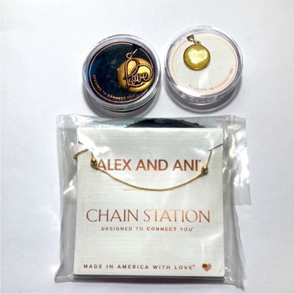 Alex and Ani Gold Charm Station Necklace With Two Charms